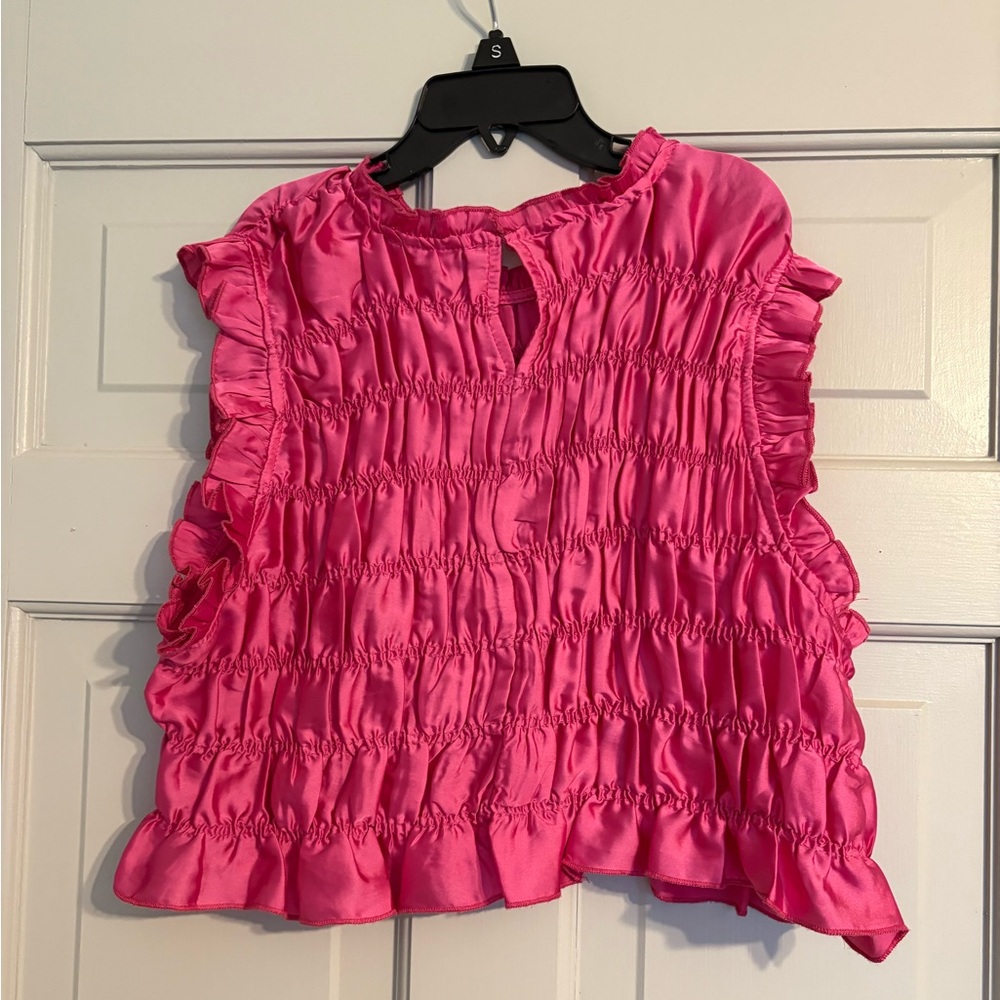 Zara Fuchsia Shirred satin crop top size medium - Picture 2 of 4